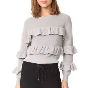 Revolve English Factory Gray Tiered Ruffle Semi Crop Sweater Size S